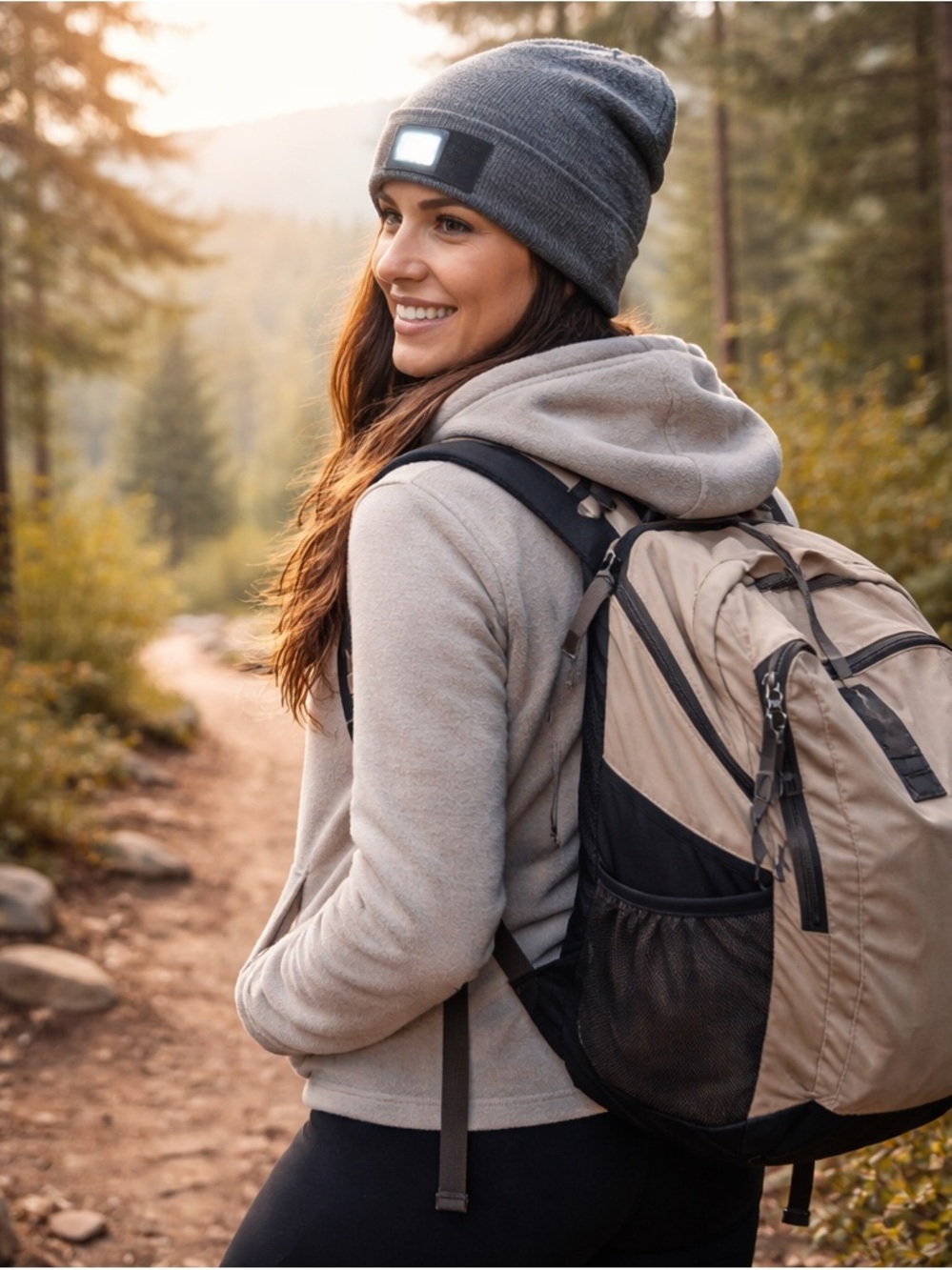 L.L. Bean Dark Gray Pathfinder Head Light Hiking Rechargeable Beanie